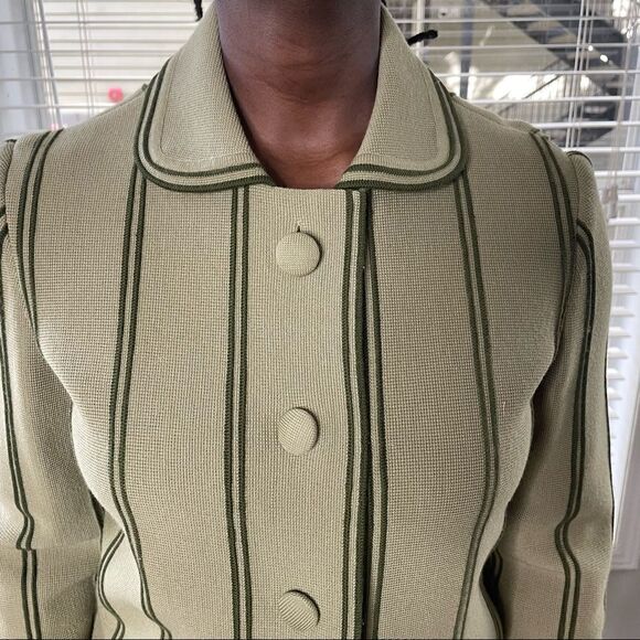 Vintage Green Striped Piping Collared Cardigan S/M - Picture 7 of 10